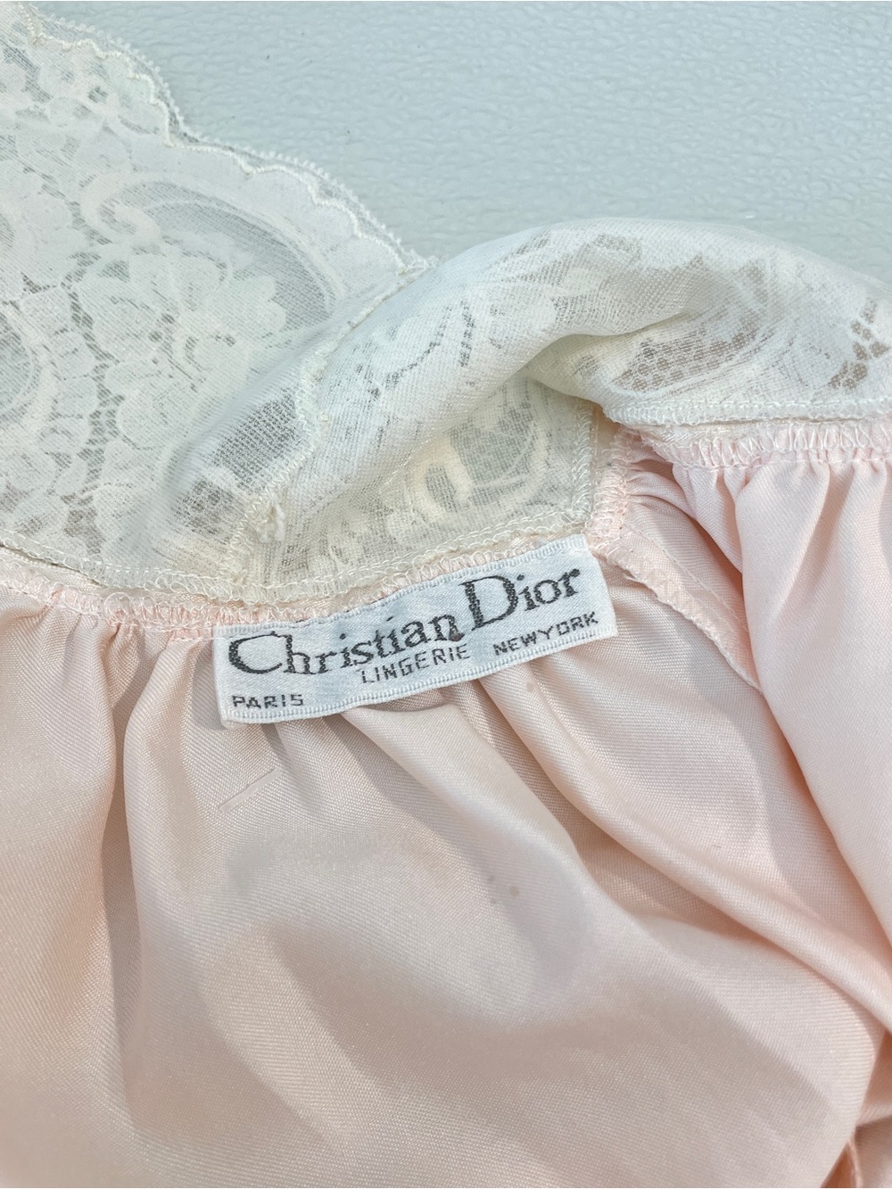 Vintage Christian Dior Polyester Cotton Lace Trim Long Nightgown, Size L - Picture 6 of 12